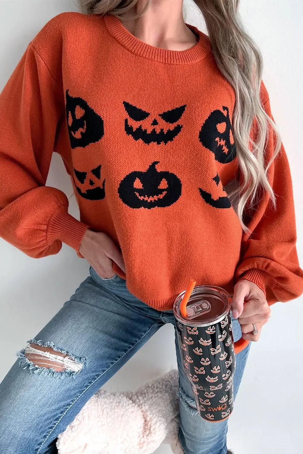 Spooky pumpkin face Halloween sweater - Love Salve
